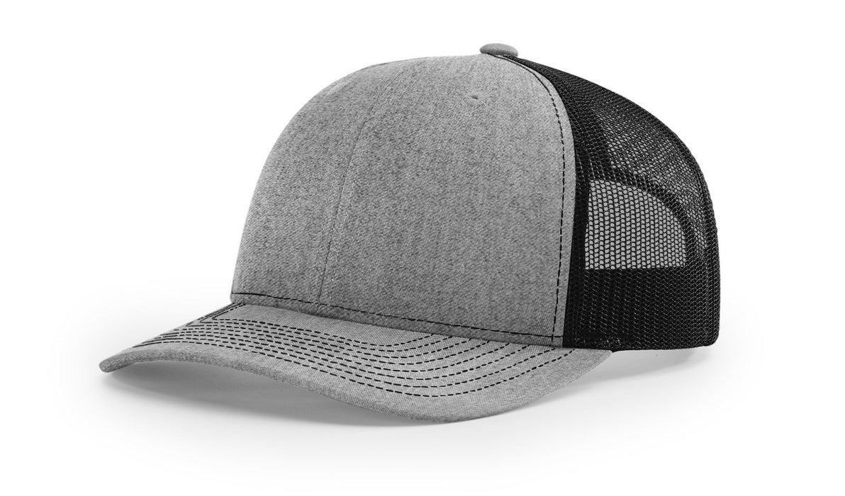 Richardson 112 Trucker Hat with Leather Patch HATS prestoembroidery SPLIT: HEATHER GREY/BLACK 