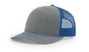 Richardson 112 Trucker Hat with Leather Patch HATS prestoembroidery SPLIT: HEATHER GREY/ROYAL 
