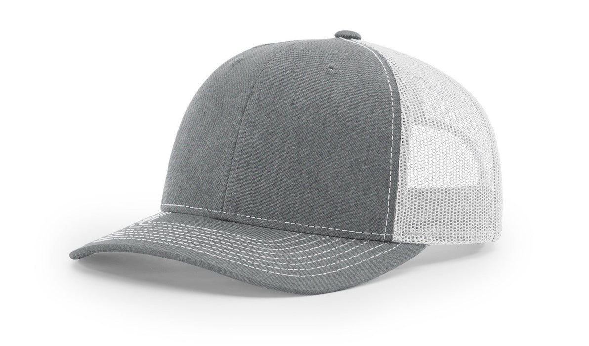 Richardson 112 Trucker Hat with Leather Patch HATS prestoembroidery SPLIT: HEATHER GREY/WHITE 