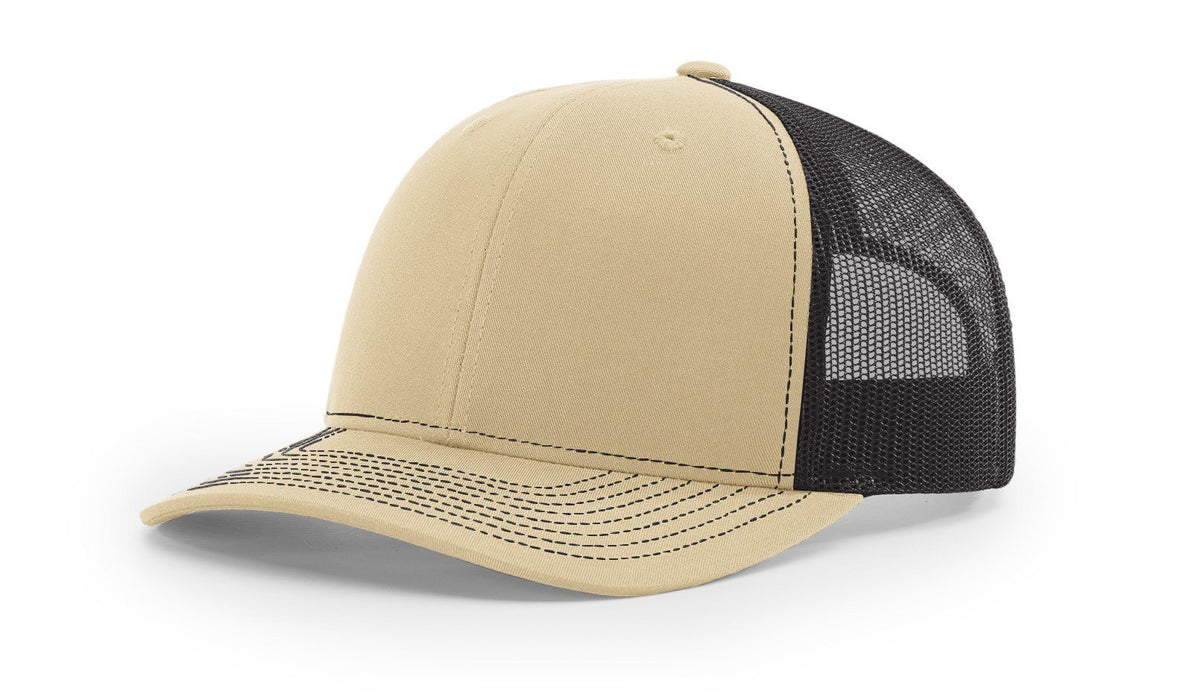 Richardson 112 Trucker Hat with Leather Patch HATS prestoembroidery SPLIT: KHAKI/BLACK 