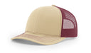 Richardson 112 Trucker Hat with Leather Patch HATS prestoembroidery SPLIT: KHAKI/BURGUNDY 