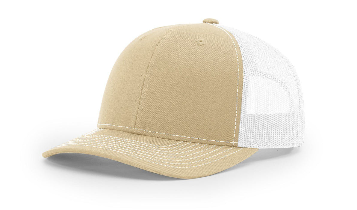 Richardson 112 Trucker Hat with Leather Patch HATS prestoembroidery SPLIT: KHAKI/WHITE 