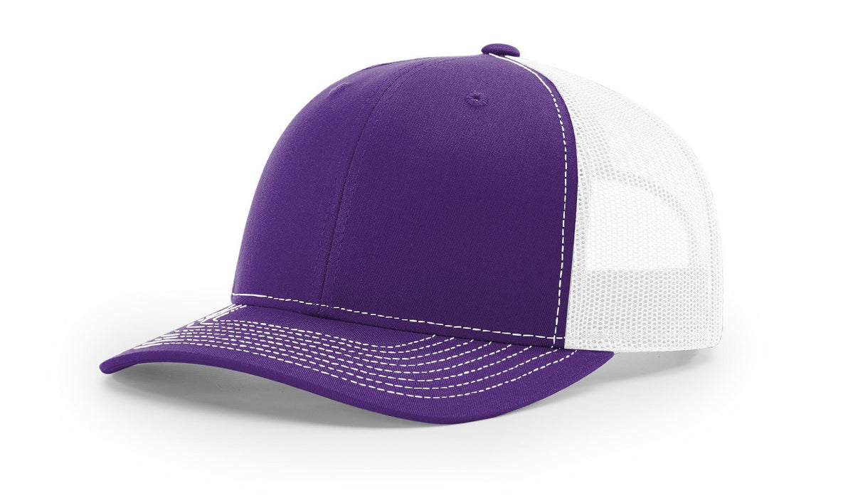 Richardson 112 Trucker Hat with Leather Patch HATS prestoembroidery SPLIT: PURPLE/WHITE 