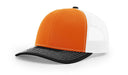 Richardson 112 Trucker Hat with Leather Patch HATS prestoembroidery TRI-COLOR: ORANGE/WHITE/BLACK 