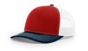 Richardson 112 Trucker Hat with Leather Patch HATS prestoembroidery TRI-COLOR: RED/WHITE/NAVY 