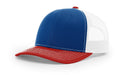 Richardson 112 Trucker Hat with Leather Patch HATS prestoembroidery TRI-COLOR: ROYAL/WHITE/RED 